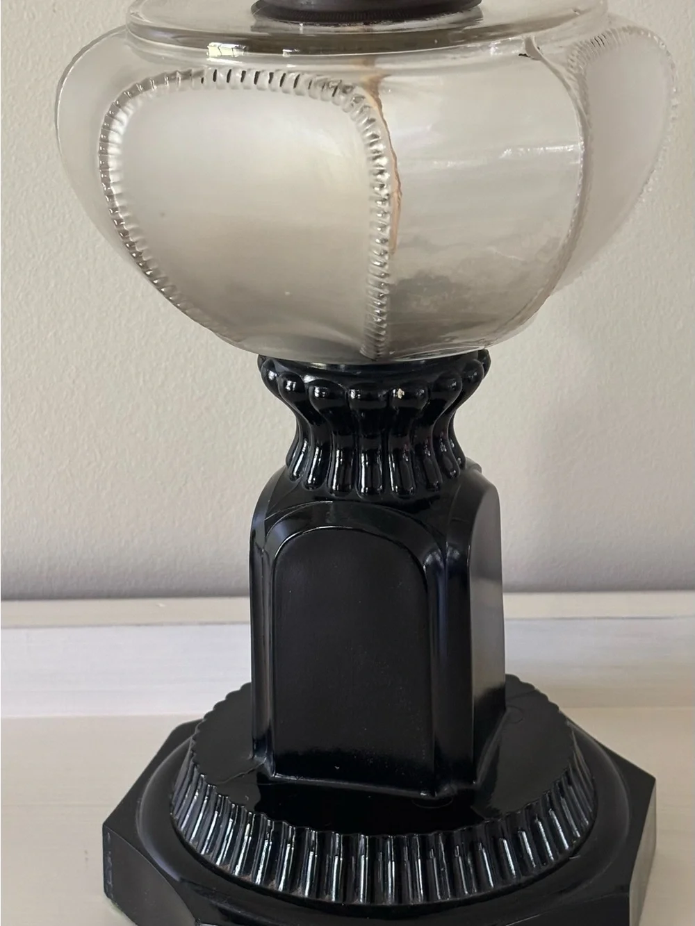 Glass Oil Lamp with Frosted Chimney - Clear & White